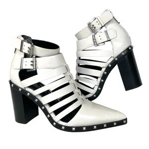 Charles by Charles David Diesel Studded Caged Booties White Pointed Heel 7